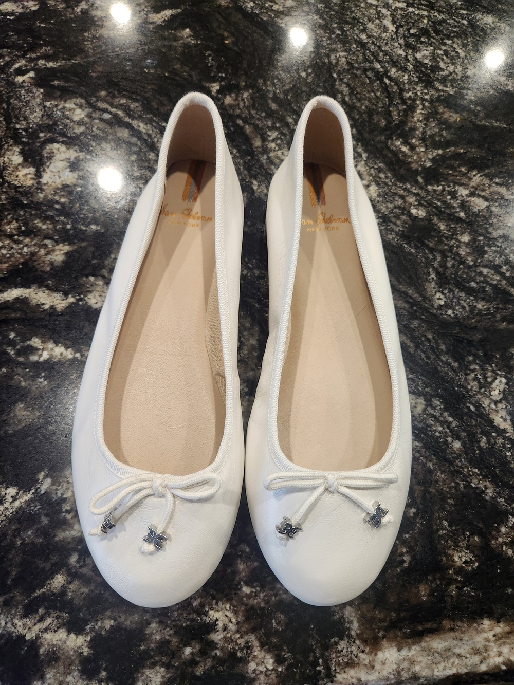 Sam Edelman White Ballet Flats with Bow Accents